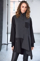 Angled Hem Stripe Blouse - Black/grey