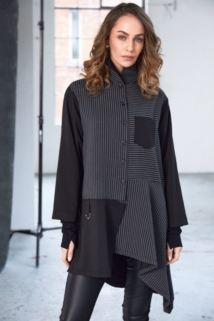 Angled Hem Stripe Blouse - Black/grey