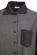 Angled Hem Stripe Blouse - Black/grey