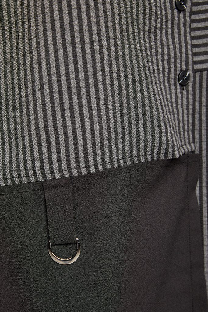 Angled Hem Stripe Blouse - Black/grey