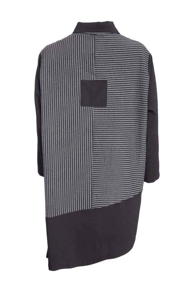 Angled Hem Stripe Blouse - Black/grey