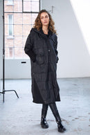Ribbed Collar Padded Hooded Coat - Black