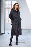 Ribbed Collar Padded Hooded Coat - Black