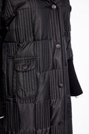 Ribbed Collar Padded Hooded Coat - Black