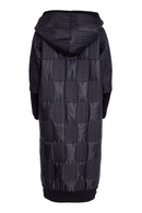Ribbed Collar Padded Hooded Coat - Black