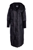 Ribbed Collar Padded Hooded Coat - Black