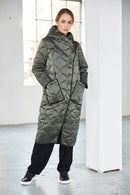 Contrast Lining Padded Coat - Forest/black