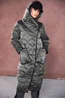 Contrast Lining Padded Coat - Forest/black