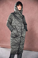 Contrast Lining Padded Coat - Forest/black
