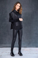 Side Tie Details Leatherette Top - Black