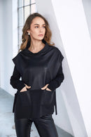 Side Tie Details Leatherette Top - Black