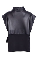 Side Tie Details Leatherette Top - Black