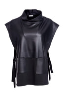 Side Tie Details Leatherette Top - Black