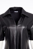 Lace Effect Hem Leatherette Dress - Black