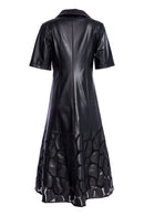 Lace Effect Hem Leatherette Dress - Black