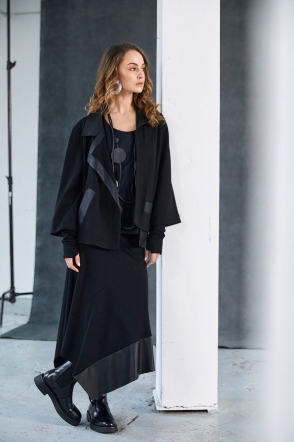 Leatherette Collar Wrap Jacket - Black