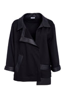 Leatherette Collar Wrap Jacket - Black