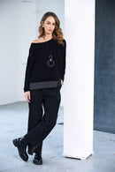 Cutaway Hem Stripe Waist Trouser - Black/grey