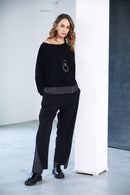 Cutaway Hem Stripe Waist Trouser - Black/grey