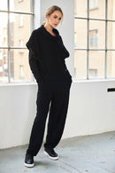 Collar Detail Embossed Knit Top - Black