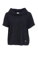 Collar Detail Embossed Knit Top - Black
