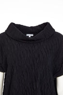 Collar Detail Embossed Knit Top - Black