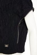 Collar Detail Embossed Knit Top - Black