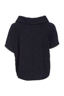 Collar Detail Embossed Knit Top - Black