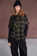 Houndstooth Knit High Neck Top - Moss