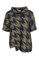 Houndstooth Knit High Neck Top - Moss