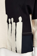 Print 2 Tone Funnel Neck Top - Black/sand