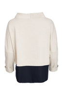 Print 2 Tone Funnel Neck Top - Black/sand