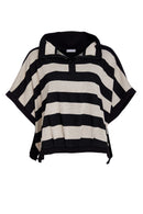 Wide Stripe Placket Top - Black/taupe