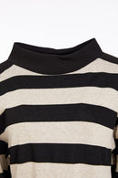 Contrast Sections High Neck Top - Black/taupe