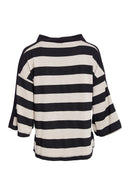 Contrast Sections High Neck Top - Black/taupe