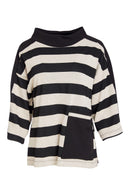 Contrast Sections High Neck Top - Black/taupe