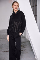 Contrast Hood Placement Print Top - Black/sand