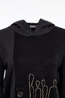 Contrast Hood Placement Print Top - Black/sand