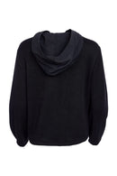 Contrast Hood Placement Print Top - Black/sand