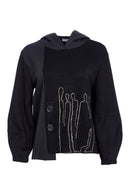 Contrast Hood Placement Print Top - Black/sand