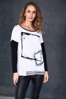 Contrast Sleeve Placement Print Top - White/black