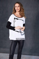 Contrast Sleeve Placement Print Top - White/black