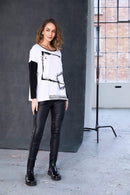 Contrast Sleeve Placement Print Top - White/black