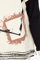 Contrast Sleeve Placement Print Top - Sand/black