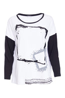 Contrast Sleeve Placement Print Top - White/black