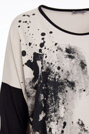 Contrast Sleeve Placement Print Top - Taupe/black