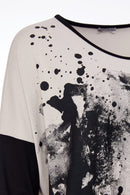 Contrast Sleeve Placement Print Top - Taupe/black