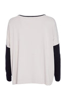 Contrast Sleeve Placement Print Top - Taupe/black