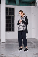 Cutaway Collar Mottled Print Top - Taupe/black