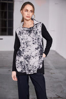 Cutaway Collar Mottled Print Top - Taupe/black
